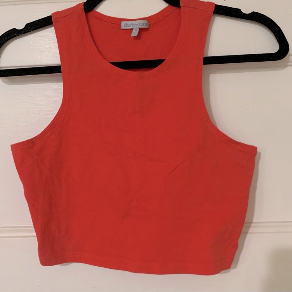 💙 Bright Orangey Coral Cropped Tank Top